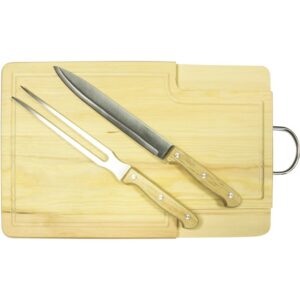 TABLA DE MADERA CON CUCHILLO Y TENEDOR ASADOR